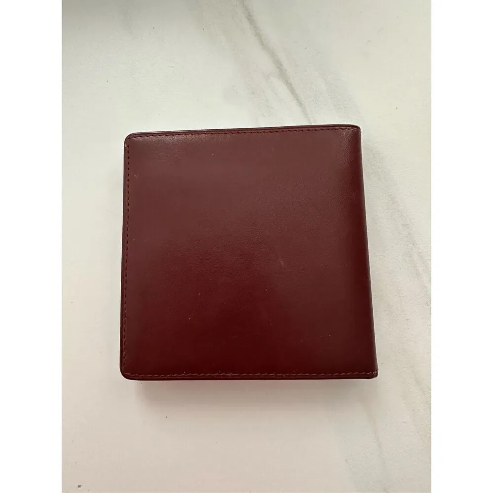 Cartier Leather Credit Card Slot Logo Bifold Coin Wallet Burgundy Red One Size